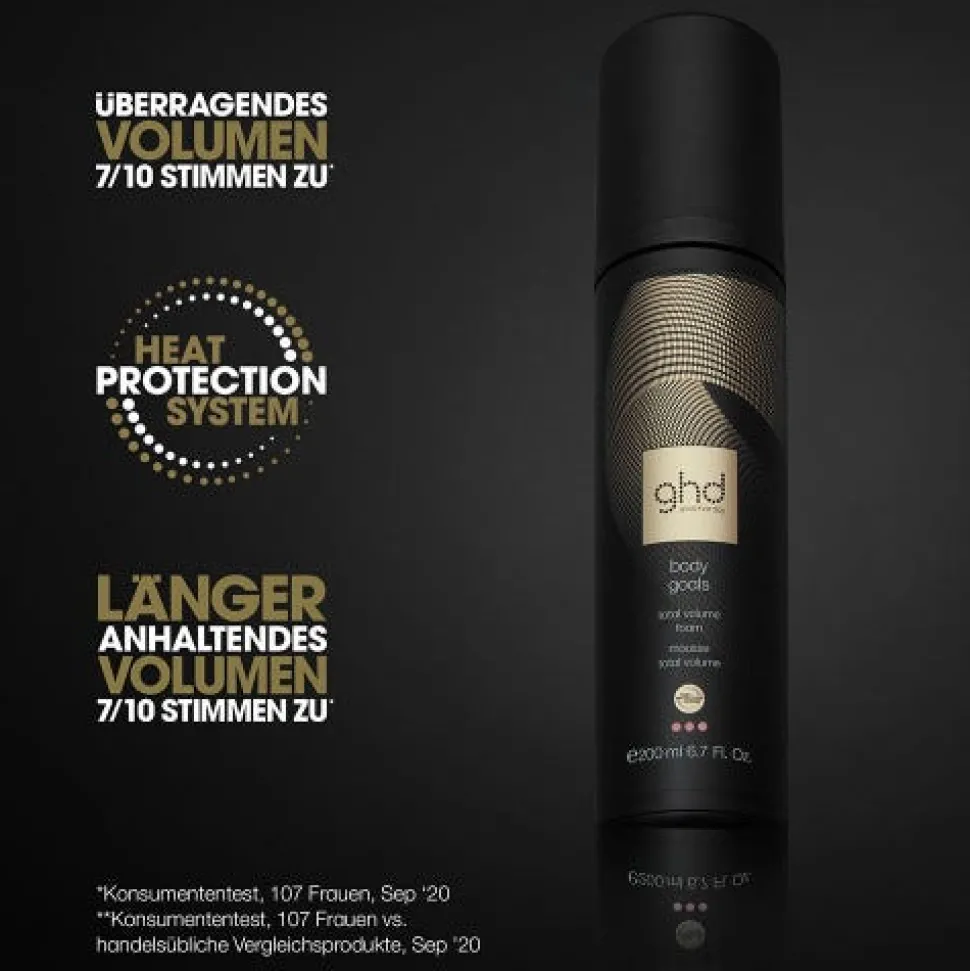 ghd helios Haartrockner blau & body goals Volumschaum Pflegebundle