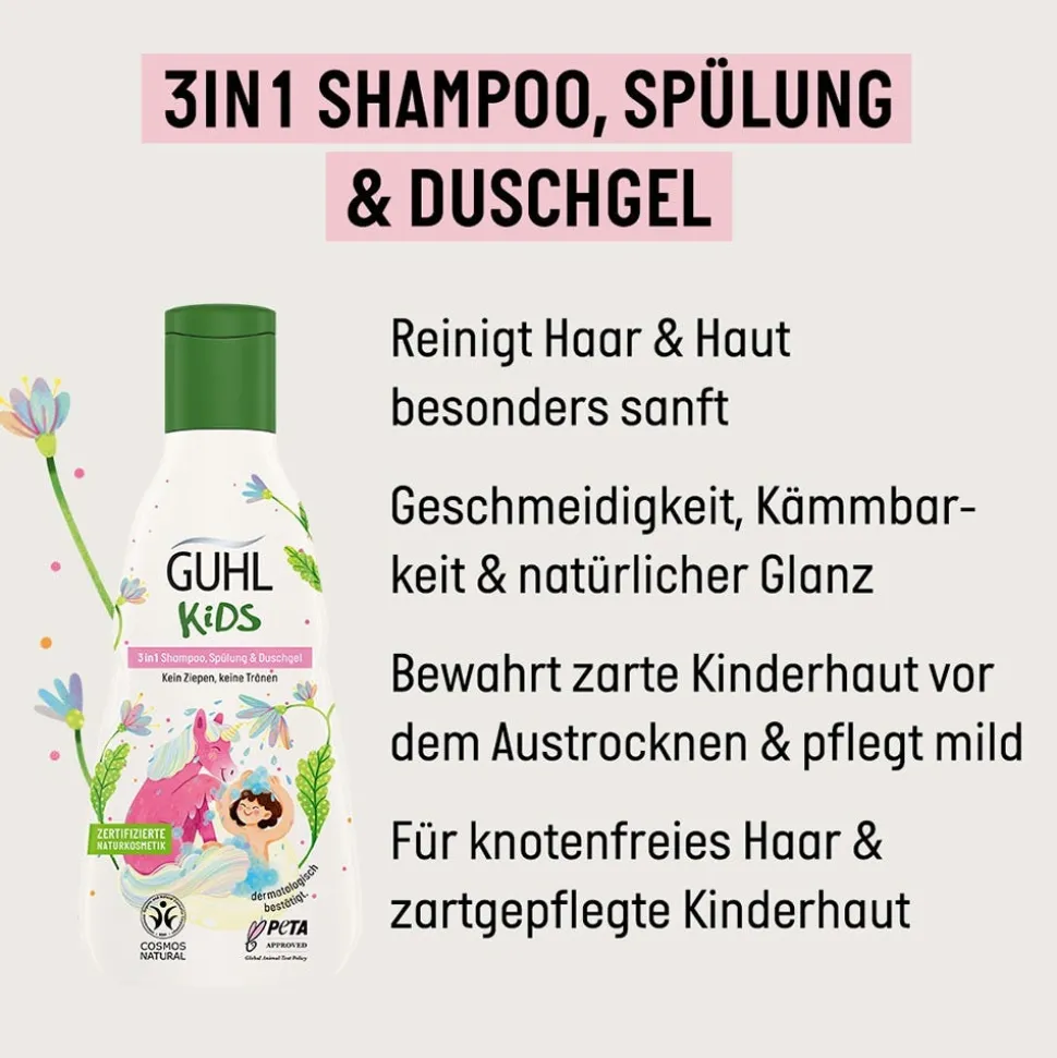 Guhl Kids 3 in 1 Shampoo, Spülung & Duschgel Mandelmilch 250 ml