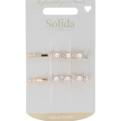 Solida Haarklemme Strass Perle gold 2 Stück